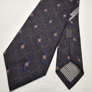 JZ Richards Double Black Neck Tie Gray Blue Orange Geometric Geo Silk Made USA